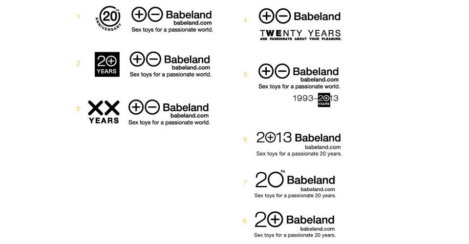 Logo sketches for design of 20th Anniversary identity mark for Babealnd.