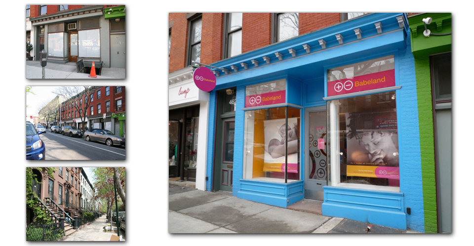 Retail enviornment design for Babeland Brooklyn. Storefront before and after.