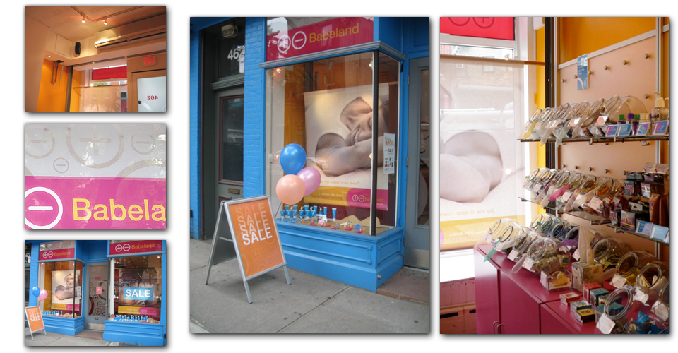 Retail enviornment design for Babeland Brooklyn. Window graphics and displays.