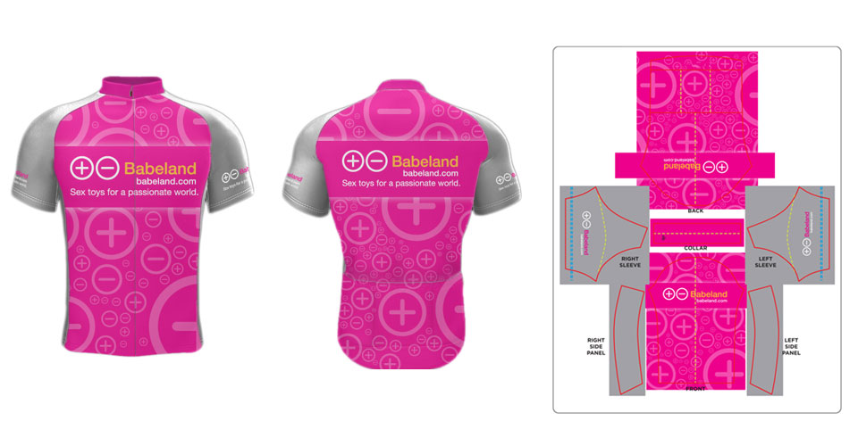 Team Babeland bicycle jersey design and pattern.