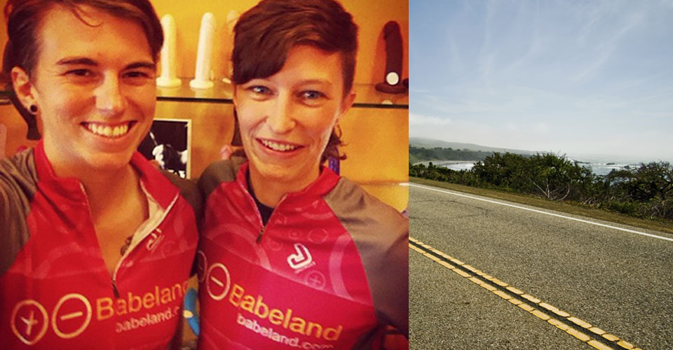 Team Babeland wearing the bicycle jersey design.