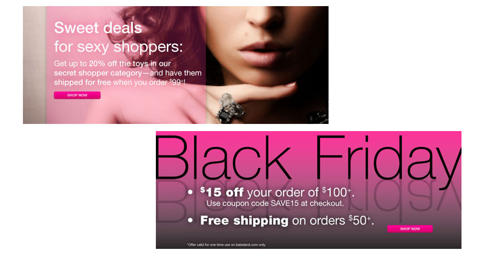Babeland.com sale graphics.