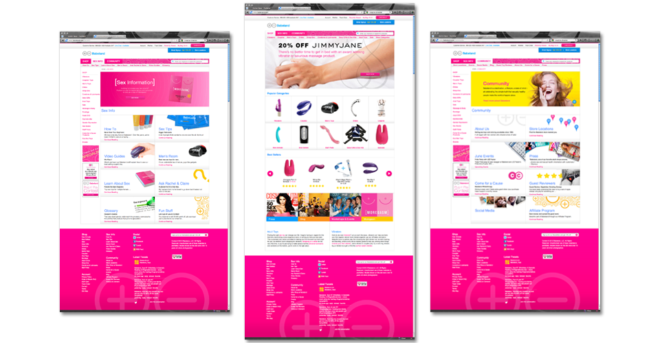Creative direction for babeland.com, main nav pages