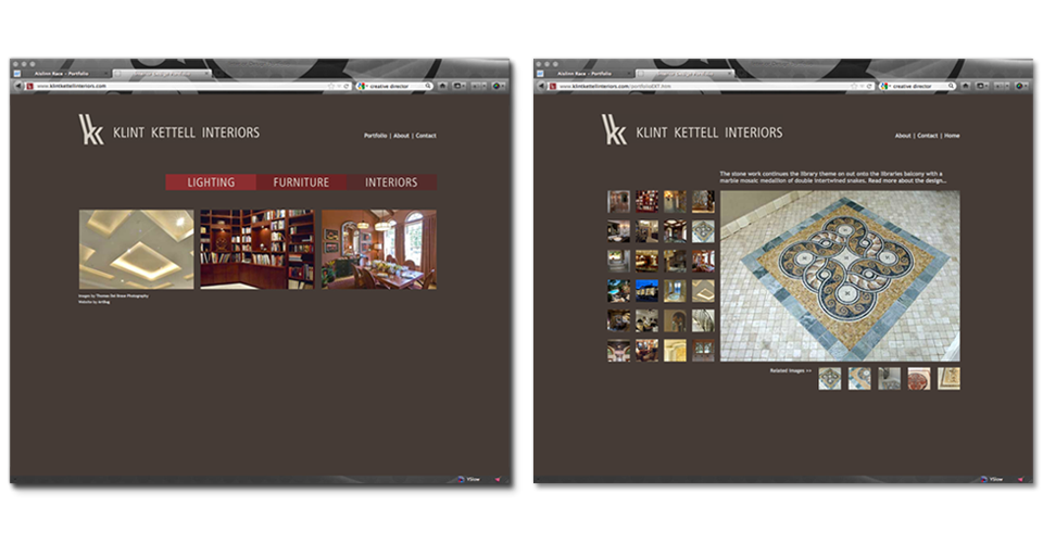 Website design/build for Klint Kettel Interiors, homepage and portfolio